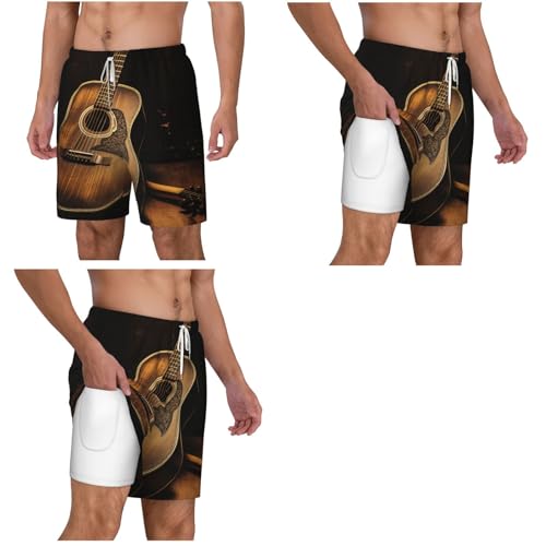 Men's Swim Trunks Quick Dry Board Shorts Old west Guitar Beach Shorts with Pocket Bathing Suits for Men 7