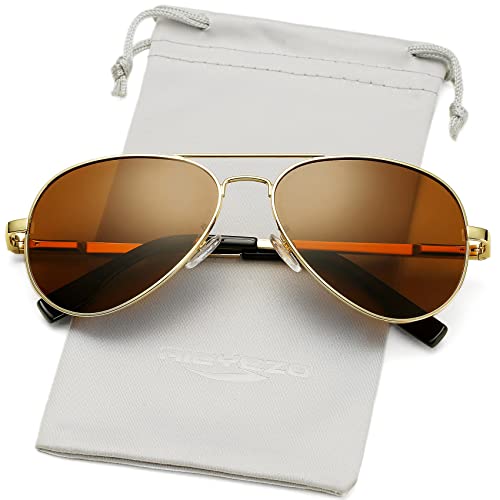 AIEYEZO Classic Aviator Polarized Sunglasses for Men Women Spring Hinge Metal Frame UV400 Protection (Gold/Brown) AIEYEZO Classic Aviator Polarized Sunglasses for Men Women Spring Hinge Metal Frame UV400 Protection (Gold/Brown)