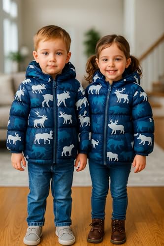 Image of Bold N Elegant Kid's Standard Length Polyester Winter Dinosaur Bomber Jacket Hoodie Puffer Quilted Jacket Coat for Baby Boys and Girls