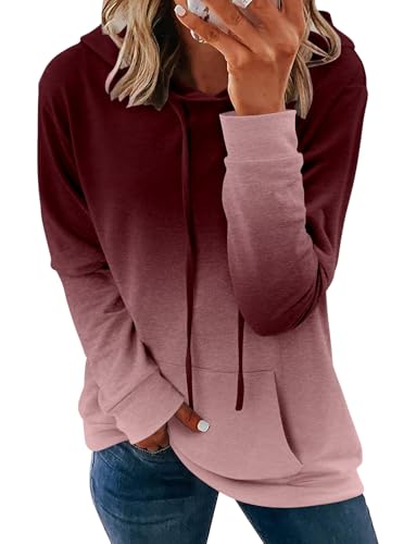 onlypuff Hoodies for Women Tie Dye Hooded Sweatshirts Trendy Teen Girls Fashion Fall Tunic Tops Dressy Shirt Red L