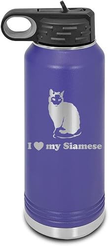 I Love my Siamese Laser Engraved Water Bottle Customizable Polar Camel Stainless Steel Many Colors Sizes with Straw - Ver 2 meezer cat feline kitten