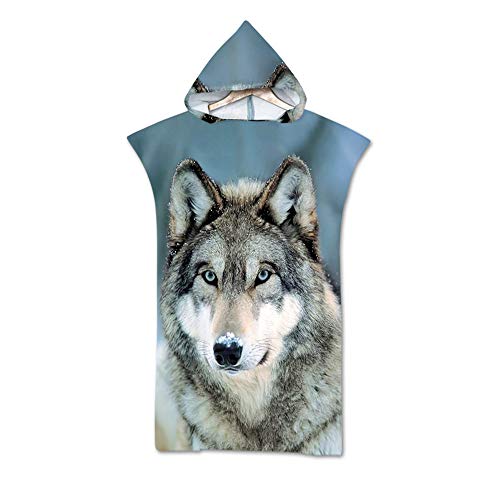 Poncho Toalla Impresa Con Gorra Impreso En 3D, Animal-Snow Wolf, Toalla De Playa De Microfibra Grande Con Capucha, Manta Compacta De Baño Con Capucha Para Surf, Natación, Traje De Neopreno, Mujer Ad