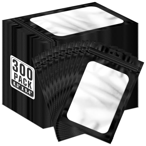 ANZNKU 300 Pcs Mylar Bags 6.3×9.4", Black Resealable Smell Proof Sealable