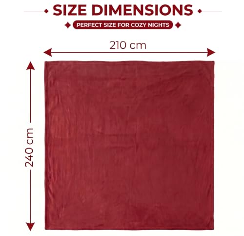 Image of HOMEKART 300 TC All Season Solid /Plain Lightweight Polar Fleece Double Bed Blanket (230 x 230 cm), Light RED