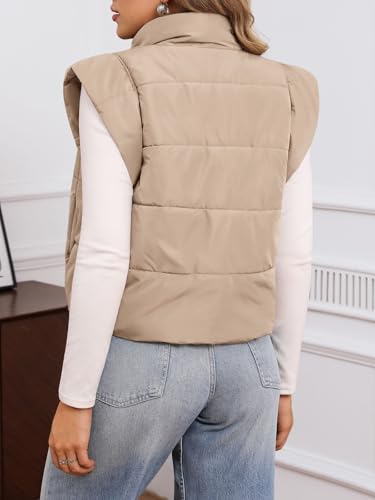 Tankaneo Womens Cropped Puffer Vest Cap Sleeve Zip Up Puffy Qulited Jacket Stand Collar Padded Gilet Coat Winter Outerwear3