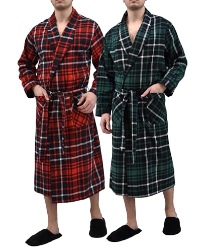 Image of Andrew Scott Mens 2 Pack Long Sleep -Sauna Robe / 100% Cotton Flannel Brush Warm Bathrobe