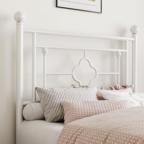 Image of SHA CERLIN 14 Inches Twin Size Metal Platform Bed Frame /Vintage Iron-Art Headboard and Footboard /Mattress Foundation for Storage /No Box Spring Needed /Noise-Free /Easy Assembly /White
