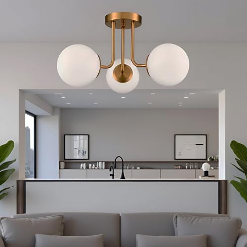 Image of Avior Chandelier Lights for Living Room, Low Height Ceiling Lamp, Jhumar for Hall Home Decorative Lamps, Restaurant Lamps and Hotels (Gold with Doom Glass)