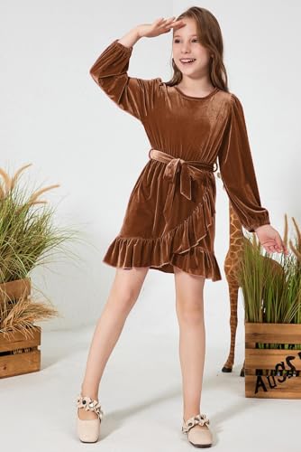 blibean Girls Velvet Dress Girl Long Sleeve Velour Dresses Size 6-15 Years3