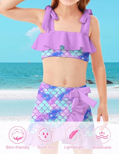 Image of ALISISTER Girls Swimsuit 3 Piece Bathing Suits Flounce Bikini Tankini Set Beach Swimwear with Cover Ups Skirt for 3-8 Years