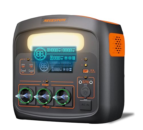 Tragbare Powerstation 1500W/1102,5Wh, LiMnFePO4 Akku, 0-100% in 85 Min aufgeladen, USB-C-100W, DC-Ausgang, 230V AC Steckdosen, MPPT 400W Solarladung, Solargenerator für Camping, Outdoor