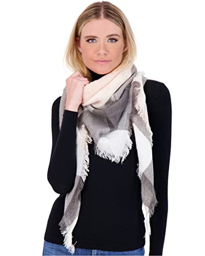 Market & Layne Plaid Blanket Scarf Winter Warm Fall Scarfs for Women, Lightweight Woven Soft Oversized Stylish Tartan Scarves Shawl Wraps for Women (Ivory Grey White Plaid)