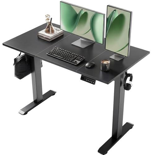Image of YDN Electric Standing Desk Adjustable Height, 48 x 24 Inches Sit Stand up Desk with Memory Presets & Cable Management, Home Office Desk for Office & Computer Workstation, Black Frame /Black Top