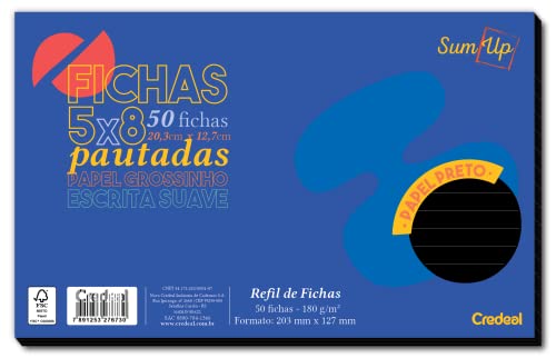 Ficha 5 X 8 Pautada Papel Preto 50 Folhas