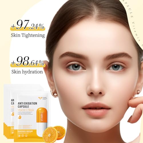 Vitamin C Sheet Mask, 5PCS Face Masks Skincare With Hyaluronic Acid, Anti Oxidation Capsule Face Mask Set, Firming Repair Korean Face Mask, Hydrating Face Mask For Dehydrated, Dull And Tired Skin - Image 6