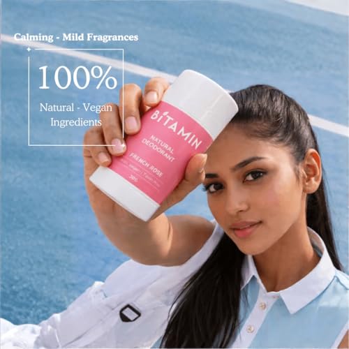 Image of BITAMIN Natural Deodorant Roll on for Women | Alcohol & Parabens Free | Vegan, Long Lasting Odour Protection | Vitamin C, Coconut Oil & Shea Butter | French Rose & Cotton Vanilla | 30g Each | Pack - 2