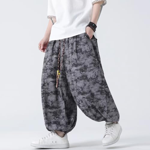 HZCX FASHON Mens Chinese Style Tie Dry Wide Leg Baggy Harem Yoga Jogger Pants Loose Fit Aladdin Trousers3