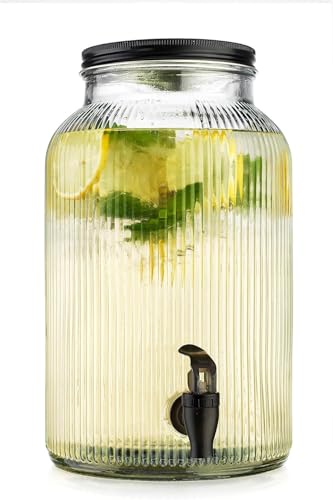 Image of PrimeWorld 1Pc 5.5 LTR Glass Water Beverage Dispenser - Air Tight Lid Glass Pitcher for Detox Water - Mason Jar - Counter Table Top Juice Water Beer Dispenser for Home & Kitchen Restaurant Party