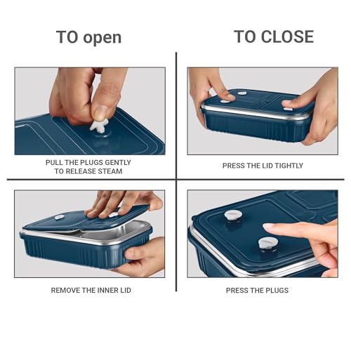 Image of MILTON Meal Safe 3 Inner Stainless Steel Tiffin Box for School with Steam Release Plug | PU Insulated, Leak-Proof, Food Grade I Lunch Box for Kids Boys, Girls with Snap Lock Lid, 630 ml, Dark Blue