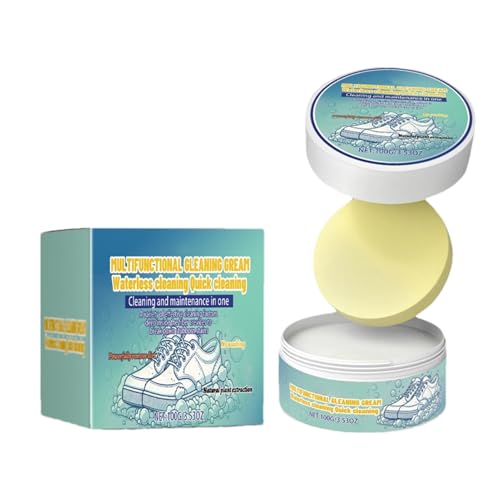 アスレチックシューズ クリーナー,100g 無水 汚れ落とし スポンジ | スニーカー クリーニング クリーム | シミ取りクリーム、スポンジ付き、レザーケア、黄ばみ除去、日常クリーニング、スポーツシューズ メンテナンス