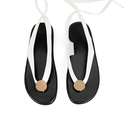 Image of Flat Sandals for Women Strappy Sandals Comfortable Dressy Beach Flip Flop Slides Thong Sandals for Women with Metal Circular