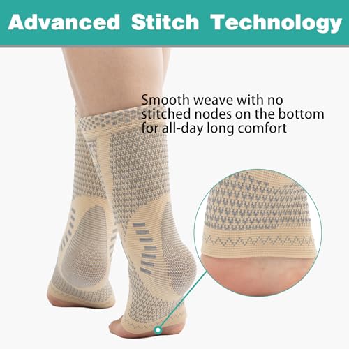 Image of INDEEMAX Ankle Brace for Women & Men, Ankle Compression Sleeve Support Copper Infused Ankle Brace for Sprained Ankle, Plantar Fasciitis Sports, Achilles Tendonitis Pain Relief, Skin Silver, S