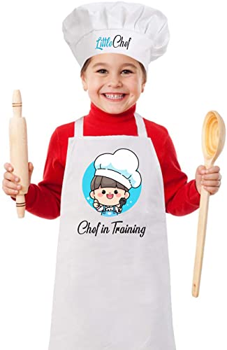 Image of Baby Boys White Polycotton Chef Apron with Cap Costume for Photoshoot, Fun, Activity, etc.