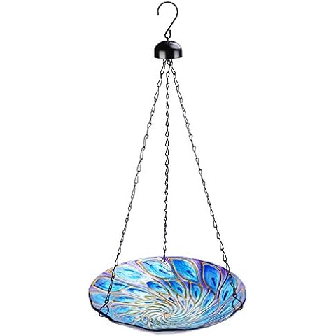 VCUTEKA Hanging Glass Bird Bath Outdoor Birdbath Birdfeeder for Garden Decoration Cover