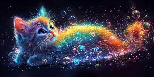 Broderie Diamant Complète Ronde Chat | Kit Canevas Strass 90x180cm