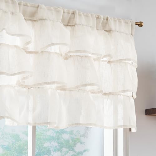 JINCHAN jinchan Ruffled Valance Curtain Shabbychic Farmhouse 18 Inch 1 Panel Beige