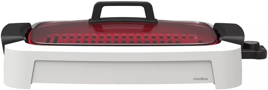 CRUXG-G - Parrilla y plancha 2 en 1 sin humo para interiores, antiadherente de cerámica, apta para lavavajillas, 1400 W, sin PTFE, calor uniforme