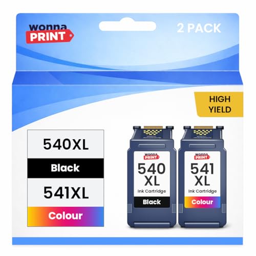 WonnaPrint 540XL 541XL Ink Cartridges replacement for Canon 540 PG-540XL Black and 541 CL-541XL Colour for PIXMA MG3250 MG3550 MG3600 MG3650 MG3650S MG4250 MX475 TS5150 TS5151