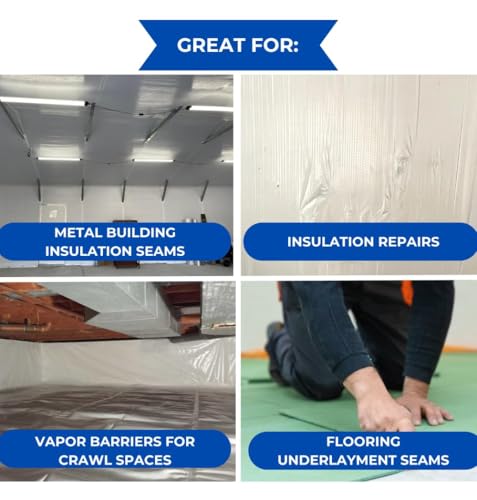 Image of BlueTex Insulationㅤ3 Wide x 180' Long White Vapor Barrier Seam Tape - 16 Rolls Bulk Pack, Great for Crawlspaces, Waterproofing, Insulation Repairs, Underlayment Seams, Metal Building Insulation Seams