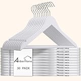 Amber Home White Wooden Hangers 30 Pack - Coat Hangers With Non-Slip Pant Bar for Shirts, Jackets, Dress