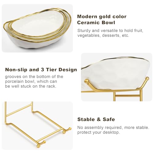 YUNLINLI Fruit Bowl for Kitchen Counter - 3 Tier Ceramic Fruit Rack, Fruit Basket for Fresh Fruit&Veggies, Tiered Fruit Platter Serving Trays for Party — view 6