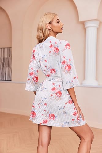 Image of Ekouaer Robes for Women Waffle Knit Bathrobe Soft Lightweight Knee Length Loungewear S-XXL