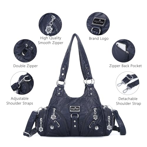Image of Angel Kiss Purses for Women Small Hobo Shoulder Bags Vagen Leather Multi-Pocket Tote Bag with Zipper