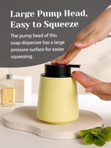 Autumnlife Seifenspender Gelb, 400ml Spülmittelspender Keramik Seifenspender mit Großer Pumpenkopf, Nachfüllbarer Flüssigseifenspender Matt Soap Dispenser für Küche, Bad 4