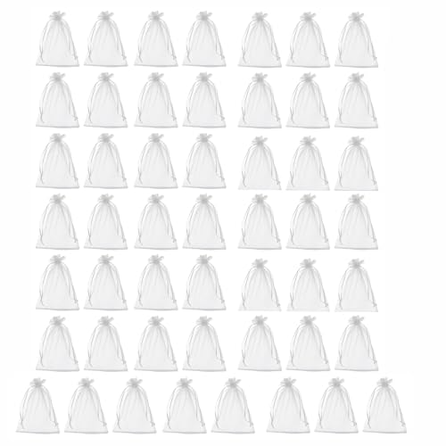 Lot de 50 sacs cadeaux transparents en fil rigide blanc 15 x 20 cm 10 x 15 cm avec cordon de serrage pour ranger les feuilles de thé (blanc, 20 cm x 15 cm)
