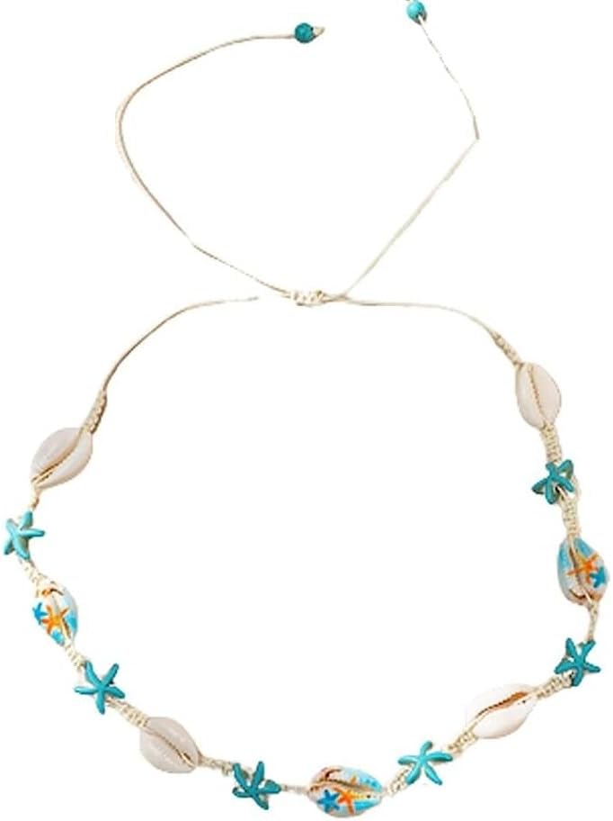 Natural Shell Necklace Bracelet Anklet Set Handmade Seashell Turtle Starfish Adjustable Pearl Choker Necklace for Women Summer Boho Hawaii Beach Holiday Jewelry
