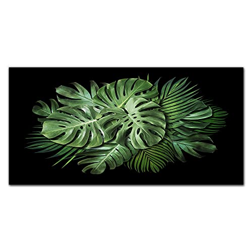 Tableau en verre trempé 100x50cm avec impression de feuilles de plantes pour mur