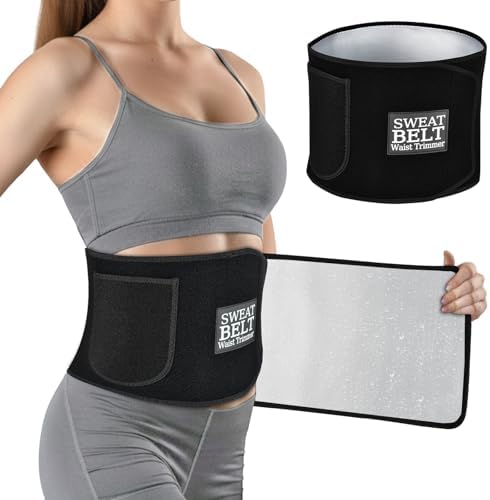 LKV Waist Trainer for Women Lower Belly Fat, Waist Trimmer Sweat Belt for Workout, Stomach Wrap Waist Sweat Band Body Shaper for Women Silver-black