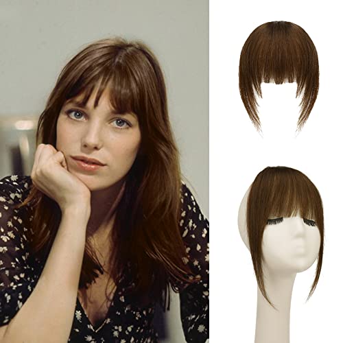 Clip in Bangs, PEACOCO 100% Human Hair Bangs Extensions French Bangs Neat Bangs with Temples Clip on Fringe Bangs Real Hair for Women Thick Bangs One Piece Hairpiece for Daily Wear (Red Brown)