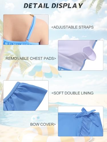 Girls Swimsuits 3 Piece Tankini Bathing Suit Set Bikini Swimwear with Cover Up Beach Skirt 7-14 Years3