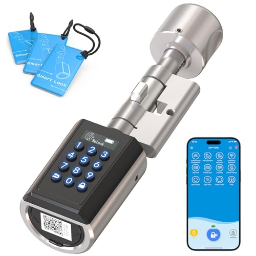 RUILON 5-en-1 Serrure a code PCB51 - IP65 Serrure connectée porte entree avec 3 cartes RFID, Serrure electronique sans clé Cylindre réglable 30x30 pour les portes de 30-70 mm d'épaisseur maison