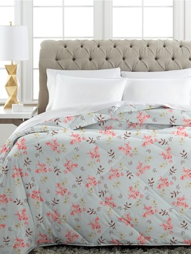 Image of HOMEKART 220 GSM Premium Reversible Microfiber AC Comforter for Double Bed | Soft, Lightweight & Breathable All-Season 3-Layer Quilted Blanket (220 x 240 cm, Floral Aqua & Pink)