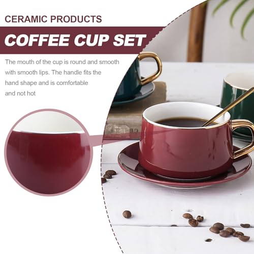 Taza de café de cerámica roja de 250ml con platillo para oficina 7