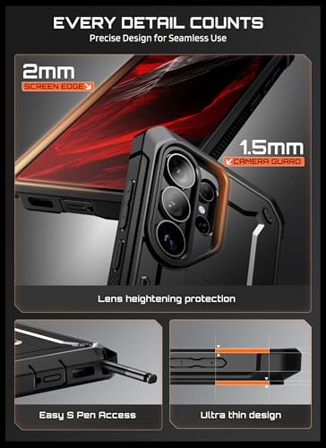 Image of SUPCASE for Samsung Galaxy S26 Ultra Case with Stand & Belt-Clip (Unicorn Beetle Pro), [2 Tempered Glass Screen Protectors & Front Frame] Military-Grade Protective Phone Case for S26 Ultra, Black
