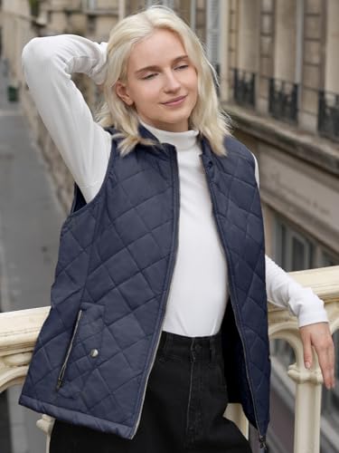 fuinloth Damen Weste, Herbst Leichte Steppweste Westen Ärmellos Jacke Kurz Vest Gilet Dunkel Blau M