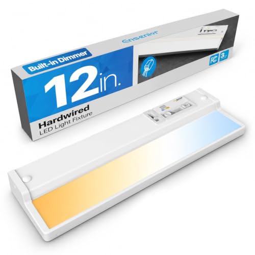 Image of Ensenior Hardwired Under Cabinet Lighting, 12 Inch 8W Under Cabinet Lights | Built-in 4-Level Dimmer & Switch, Premium Aluminum, Easy Link, True-color CRI 90+, 5 Colors, Moisture-Proof, FCC